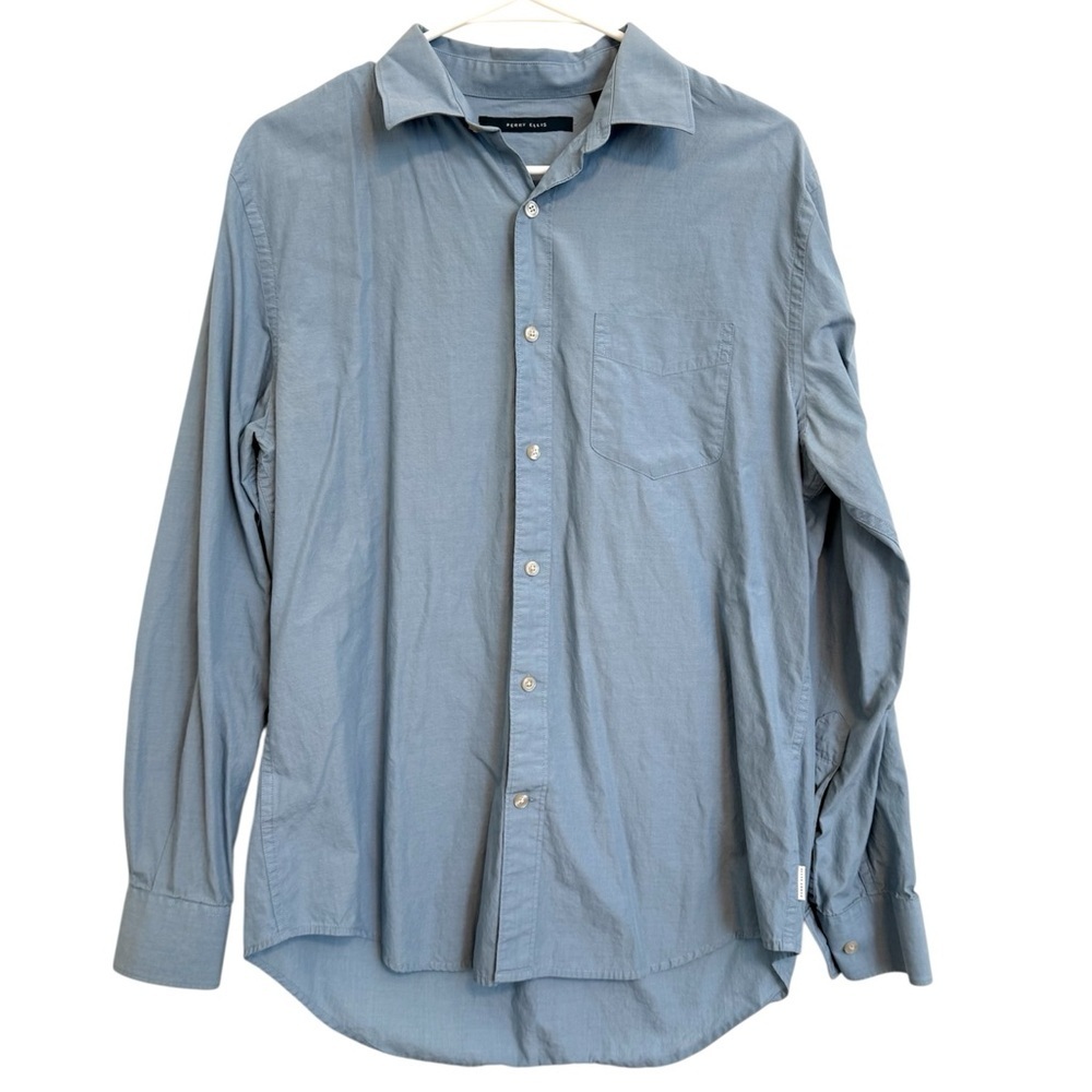 2/$30 Perry Ellis Men’s Blue Button Down Shirt Medium Cotton Long Sleeve